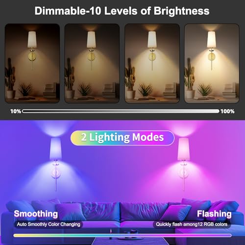 Image of Frideko Large Fabric Rechargeable Wall Sconces Set of Two with Remote, RGB 15 Color Dimmable Battery Operated Wall Light, Indoor Wireless Wall Lamp with 3 Timer, Modern Wall Lighting for Living Room