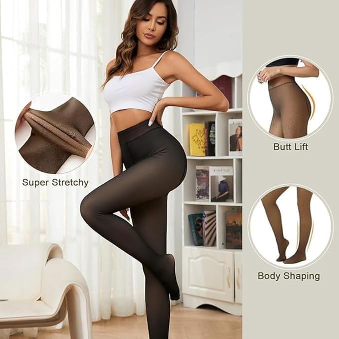 Image of FLYNGO Women Skinny Fit Mid Rise Winter Wear Warm Fleece Thermal Leggings Tights Pants, Waist Size : 26 to 34