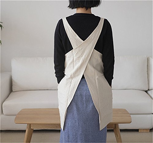 Kktech Japan Style Soft Cotton Linen Apron Solid Color Halter Cross Bandage Aprons Kitchen Cooking Clothes (Light Gray) #TOP1