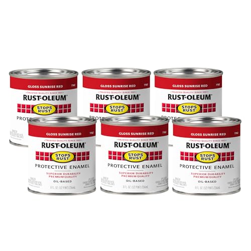 Image of Rust-Oleum Stops Rust Brush On Protective Enamel Paint, Gloss Sunrise Red | Rust and Corrosion Resistant, Indoor and Outdoor Durability, Beautiful Finish on Metal, Wood and More, Half Pint, 6 Pack