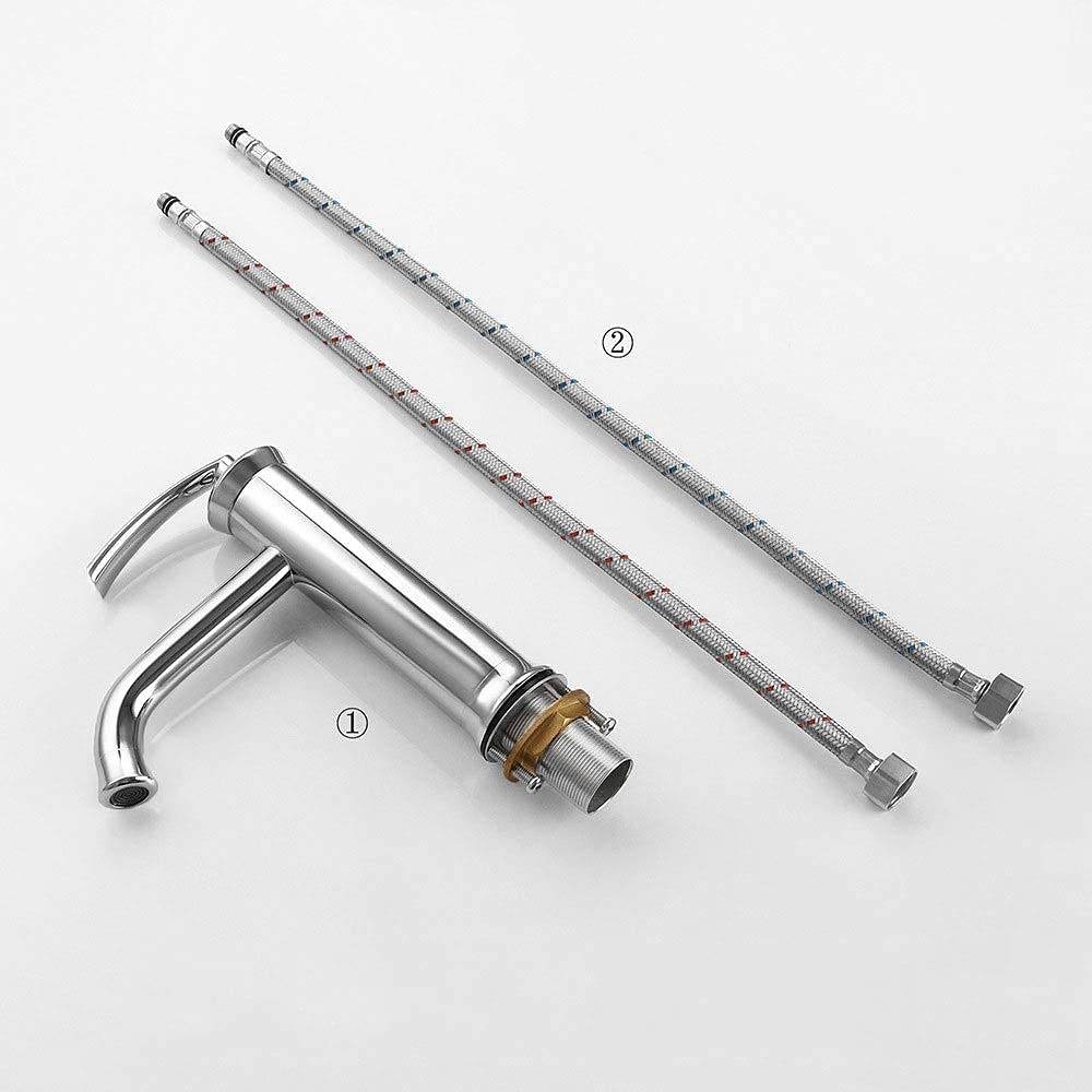 Grifos de Cocina Grifo (Agua) Grifo ； Grifo ； Grifo Todo de Cobre Grifo Monomando Corto para Lavabo Baño Mueble de baño Agua fría y Caliente Lavabo de un Solo Orificio (Extensor)