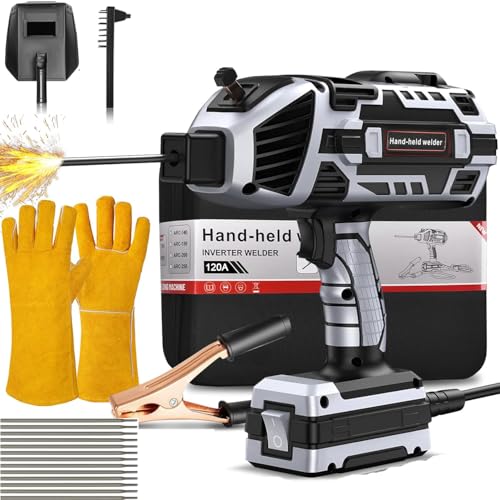 Image of Portable Welding Machine Handheld Welder: IGBT Inverter Hand Held ARC Welder Gun with 6 Variable Current Adjustment - Welder Machine 110v Electric Welding Equipment for 3/32"-1/8" Wire Rods (Grey)