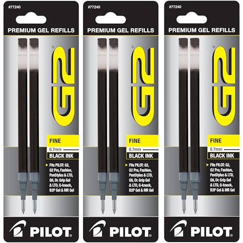 Pilot, G2 Gel Ink Refills, Fine Point 0.7 mm, Black, Pack of 6