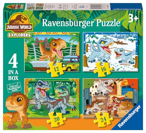 Ravensburger Jurassic World Toys (Explorers) 4 in a Box Jigsaw Puzzles for Kids Age 3 Years Up - 12 16 20 24 Pieces