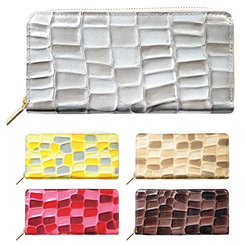 [leo&aoi] 長財布 本革 ラウンド型 財布 ラウンドファスナー サイフ さいふ ウォレット ロングウォレット カード収納 小銭入れ 革 牛革 レザー エナメル 2ndステンドグラス シルバーグレーのサムネイル