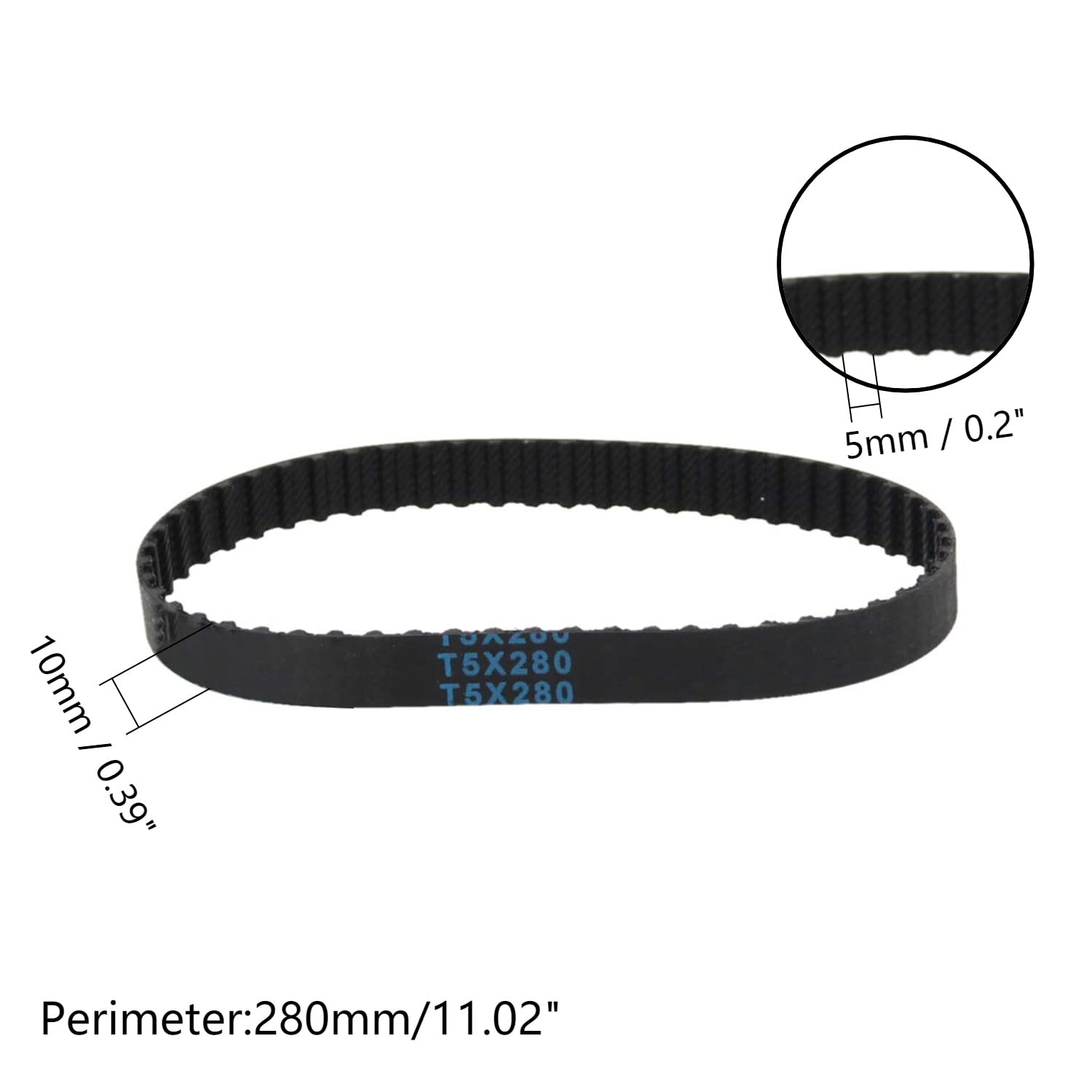 Jutagoss T5x280 Timing Belt Cogged Toothed Rubber Timing Belt, 280mm Perimeter, 10mm Width, 5mm Pitch, 56 Teeth
