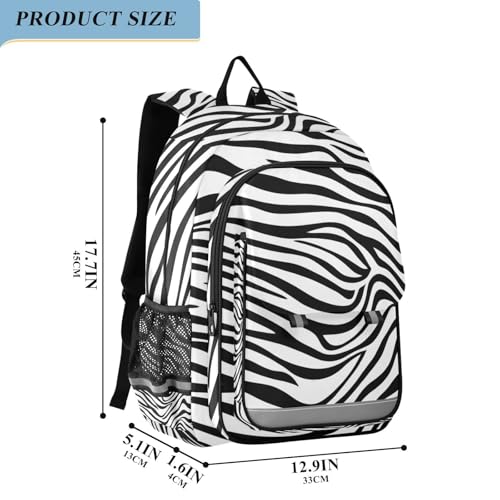 Zebra Stripe Black White Kids School Backpack for Boys Girls, 17 Inches, Elementary Backpack, Backpacks for Travel, Age 6-122
