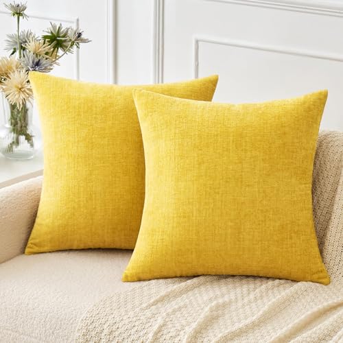 Image of MIULEE Pack of 2 Couch Throw Pillow Covers 20x20 Inch Soft Yellow Chenille Pillow Covers for Sofa Living Room Spring Home Decor Couch Solid Dyed Cases