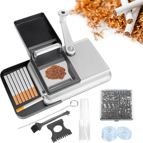 Zigarettenstopfmaschine mit Nut Platte 8.0mm Zigarettenstopfmaschine Inklusive Reinigungskit und Aufbewahrungsbox (Silber)