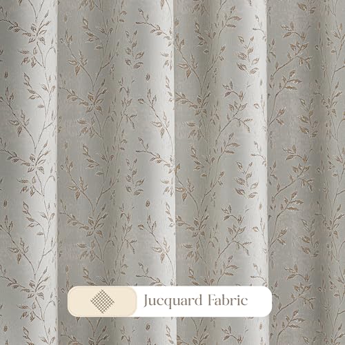 Image of Yellow Weaves 2 Pcs Jacquard Leaf Eyelet Long Door Curtain - Perfect for Home, Office, Bedroom, Living Room & Balcony - 9 Feet (Beige)