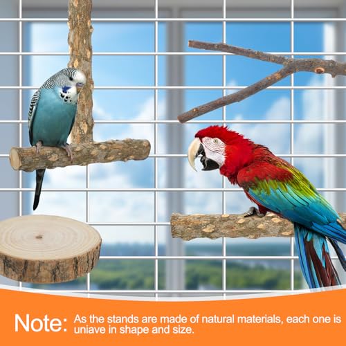 Image of Bird Perch Stand, Pole Standing Natural Wood Bird Perch Set 7PCS Paw Grinding Fork Parrot Cage Branch with Rope Cage Accessories Toys for Parakeets, Cockatiels, Conure, Budgies (Brown 1)