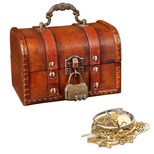 Boite avec Cadenas,Coffre au Trésor en Bois, Coffre au Trésor en Bois avec Serrure, Coffre au Trésor de Rangement en Bois, pour le Rangement et la...