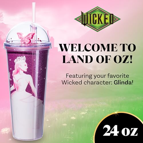 Image of Silver Buffalo Wicked Glinda Pink Dome Glitter Top Travel Tumbler, 24 Ounces