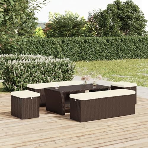 Tidyard Sofa Jardin Exterior,Muebles de Jardín Exterior,Sofás Patio,Sofas Exterior Ratan,Conjunto Jardin para Jardín Terraza Patio - Otomana con Cojines 2 uds marrón ratán sintético 40x30x40 cm