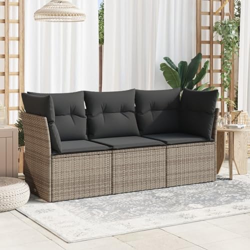 Faroom Sofá Jardín de Ratán de 3 Plazas, Sofas Exterior de Terraza con Cojines Acolchados, Sofa Terraza 3 Plazas, Muebles Jardín Exterior Sofá Jardin Exterior 3 Plazas Gris