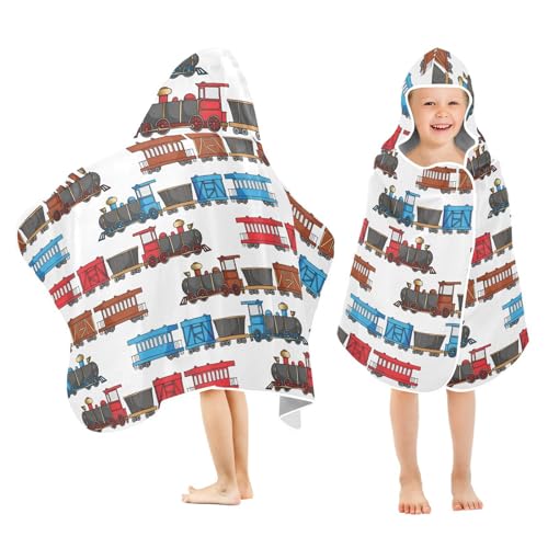Selerdon Kids Beach Towel for Boys Girls, Cartoon Trains Bath Towel Wrap, Baby Hooded Towels, Toddler Soft Pool Swim Towels