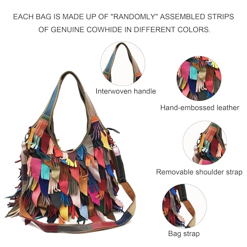 Handmade Cowhide Multi-color Block Random Stitching Unique Style Women's Bag - Crossbody, Shoulder and Handheld4