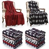 Geyoga 12 Pack Fleece Blankets Bulk 60 x 50 Inches Plaid Throw Blankets Bulk for Bed Sofa