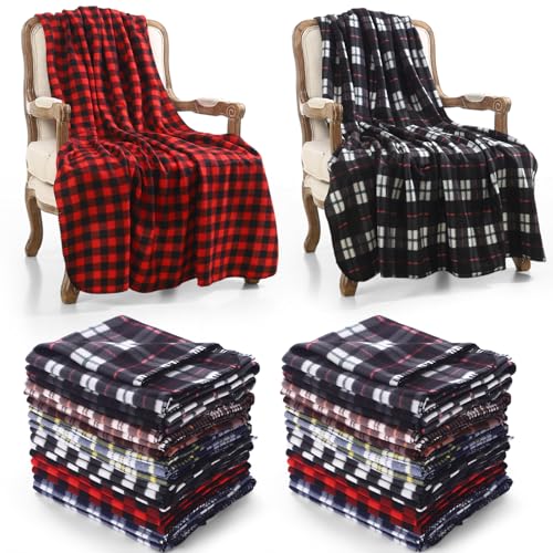 Geyoga 12-Pack Fleece Plaid Throw Blankets 60x50