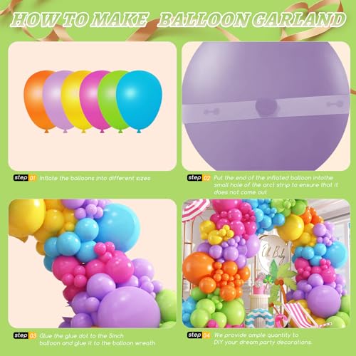 Image of 412pcs Summer Tropical Balloon Arch Garland Kit, Different Sizes 18 12 10 5inch Rainbow Hot Pink Green Orange Blue Purple Balloons for Hawaiian Luau Aloha Baby Shower Birthday Party Decorations