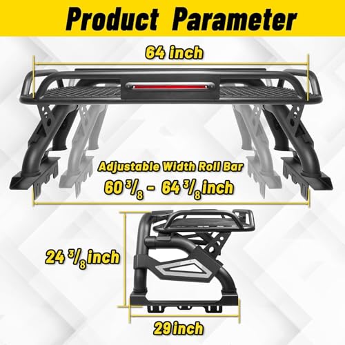 Image of MONOKING Truck Roll Bar Full Size with Brake Light & Cargo Basket, Sport Chase Bar for F-150 /Raptor /Ram 1500 /Silverado /Sierra /Tundra /Gladiator - Off-Road Overlanding Work Hauling | Truck Enthusiasts