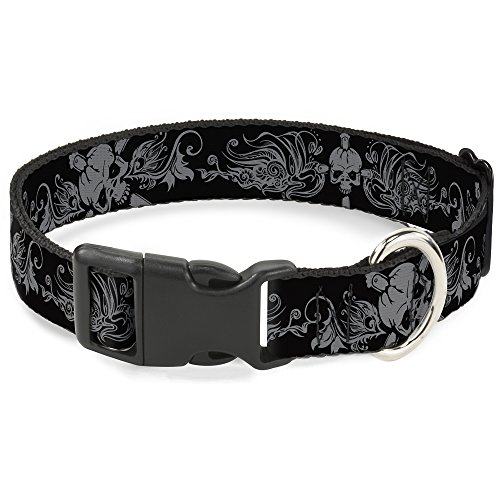 Buckle-Down PC-W31942-S Dog Collar Plastic Clip Buckle, 1" x9-15, Skull & Dagger with Filigree Black/Gray