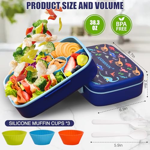 Image of Bento Box for Kids Lunch Box Leak-Proof, Bento Lunch Box with 5 Compartments, Lunch Containers with 3 Silicone Baking Cups, Microwave /Dishwasher Safe (43OZ) (Blue with snack cup)
