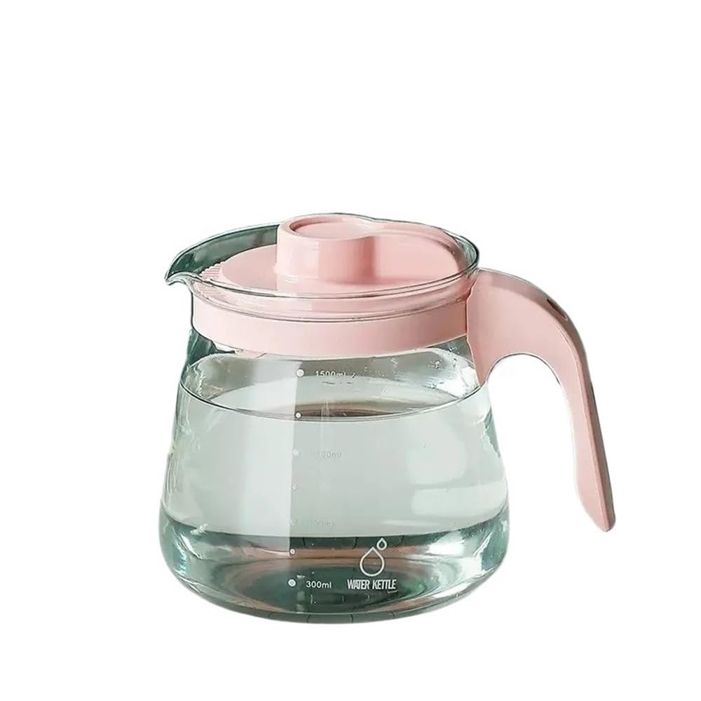 MYUYEE Water Carafe Large Capacity Water Pitcher Transparent Heat-Resistant Glass Teapot With Handle Beverage Juice Container Household Water Kettle Water Jugs (Pink)