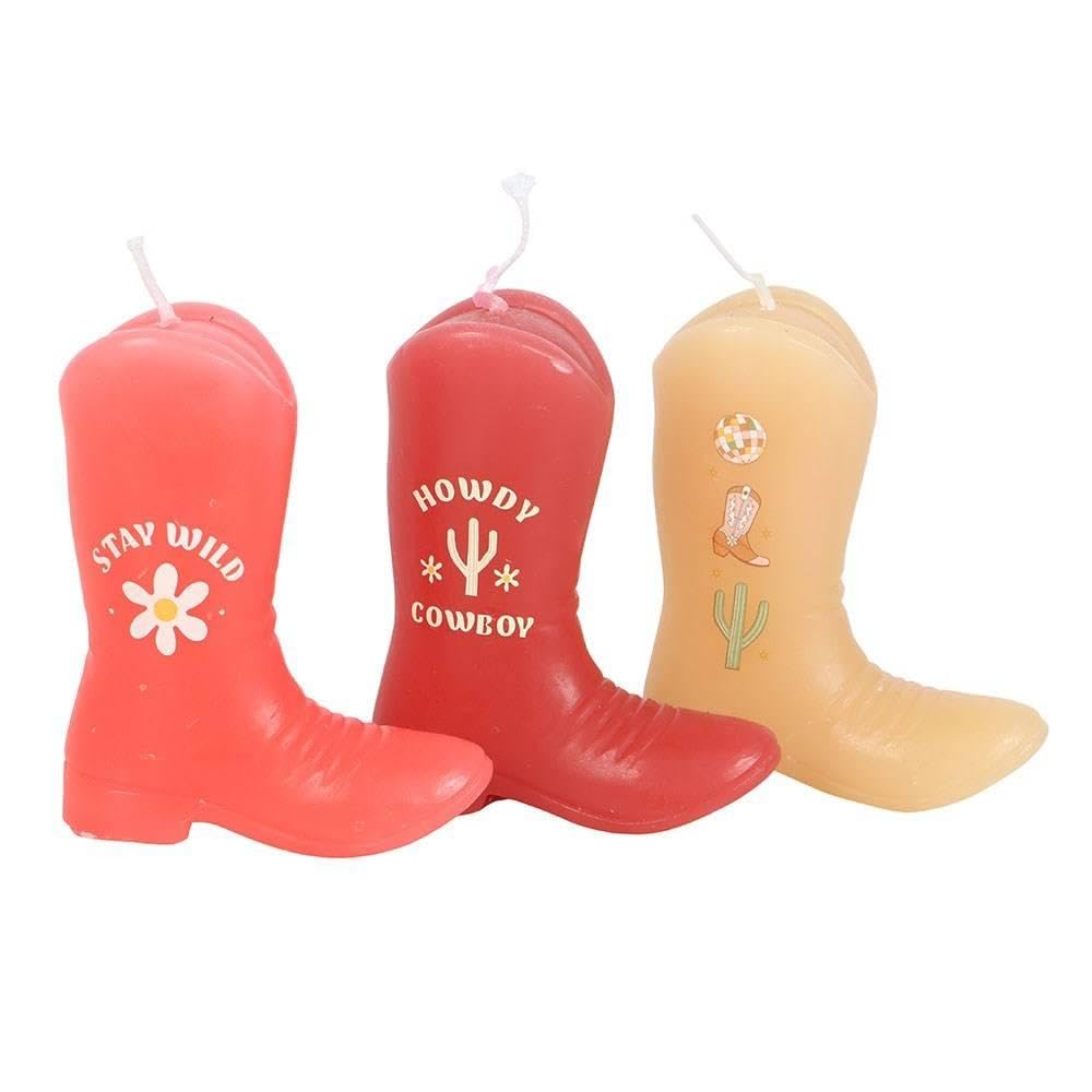 Set of 3 Retro Cowboy Boot Shaped Candles. Vintage Style Cowboy Candles.