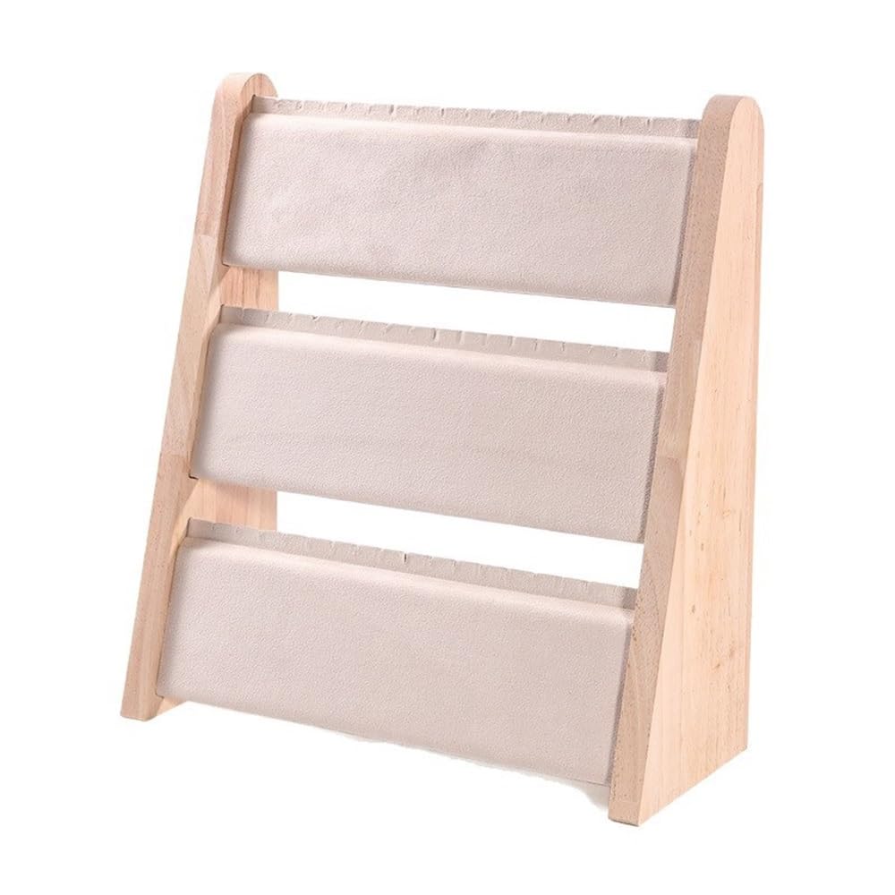 CJHFR472SG Jewelry Organizer Stands 3-Tier Wooden Jewelry Display Stand with Velvet Layer for Necklaces Earrings Bracelets Jewelry Display Stand(Beige)