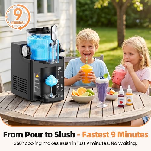 Image of Slushie Machine for Home, 67 oz No Ice Needed Frozen Drink Machine & Soft Serve Ice Cream Maker, 6 Presets with Auto-Clean for Slushy, Margaritas & More. Black