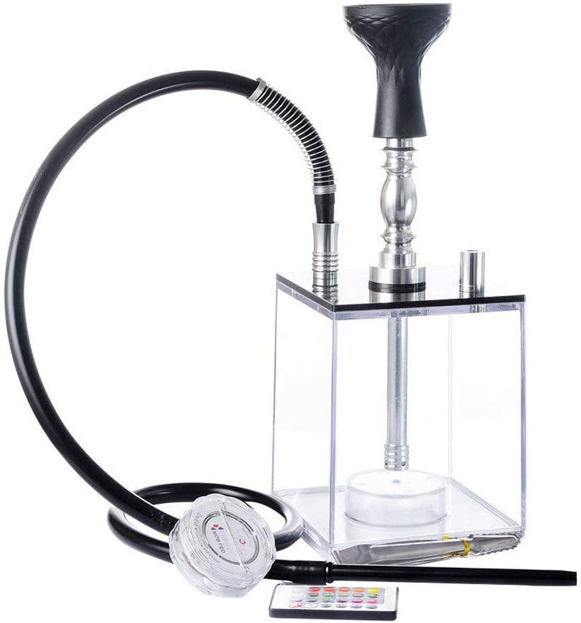 KAUTO Juego de cachimba Shisha, Juego Completo acrílico de cachimba con Forma única y Luces LED Coloridas con Control Remoto, para Uso en el hogar y en Fiestas