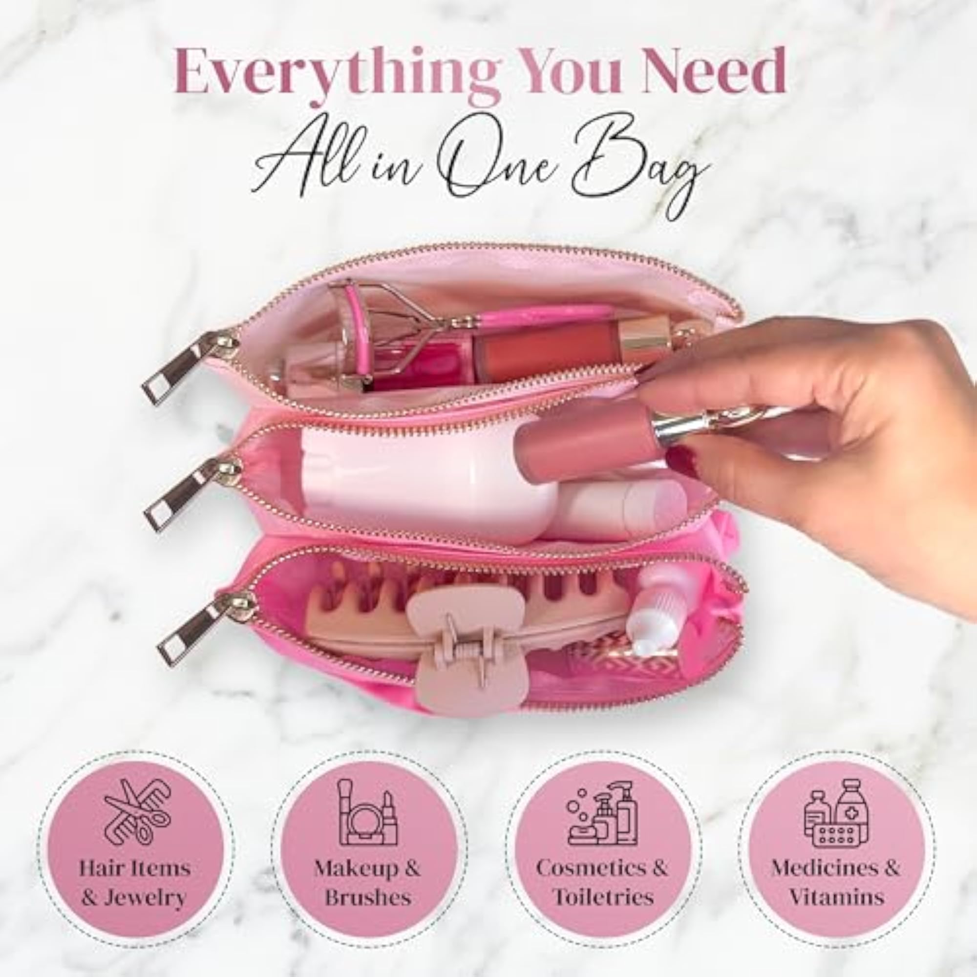 Travel Makeup Bag with Compartments, Large Capacity Pouch