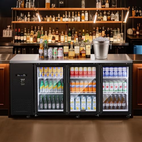 Image of BODEGA BODEGACOOLER Commercial Bar Cooler with 3 Glass Doors, 20.5 Cu.Ft Back Bar Beverage Refrigerator for Beer Soda Wine,LED Lighting With Stainless Steel Top,Casters Kitchen Buffet Table Use