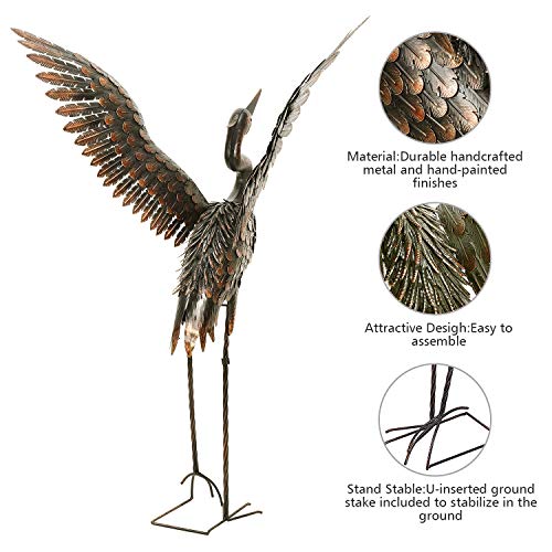 chisheen Garden Crane Statues for Outdoor Metal Yard Art Heron Statues Sculptures (Curved Neck)
