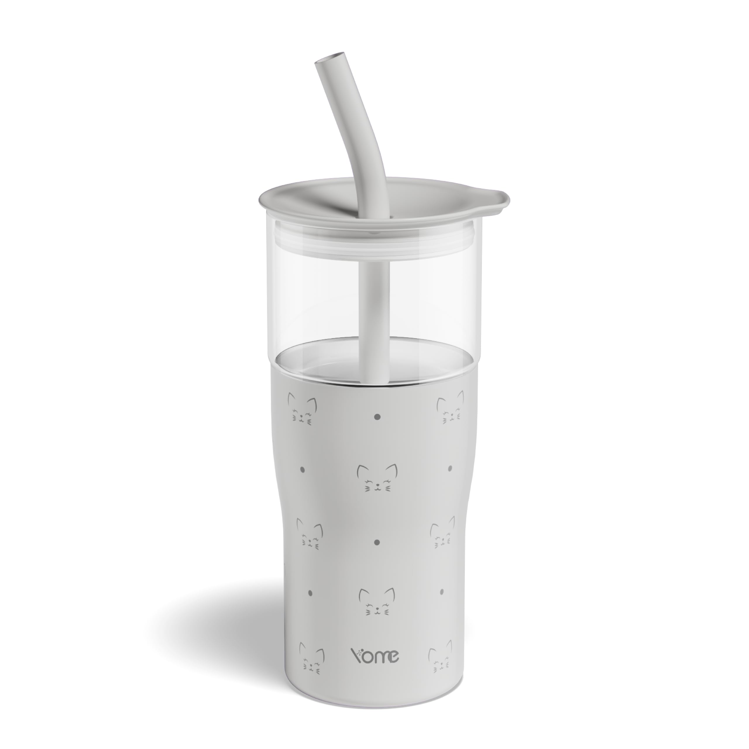 YOME 20oz Serene Cat Grey Insulated Glass Tumbler with Lid &amp; Straw for Women Gift| Stainless Steel Iced Coffee Cup | Keep Drinks Cold |Cupholder Friendly |Ideal for Iced Coffee, Smoothies &amp; Boba