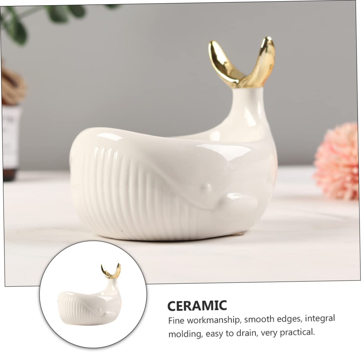 Portasapone Da Bagno in Ceramica a Forma Di Cetaceo Nordico, Scatola Di Sapone Drenante Elegante Con Gancio Per Piccoli Oggetti, Design Pratico Per Bagno e Wc, Bianco