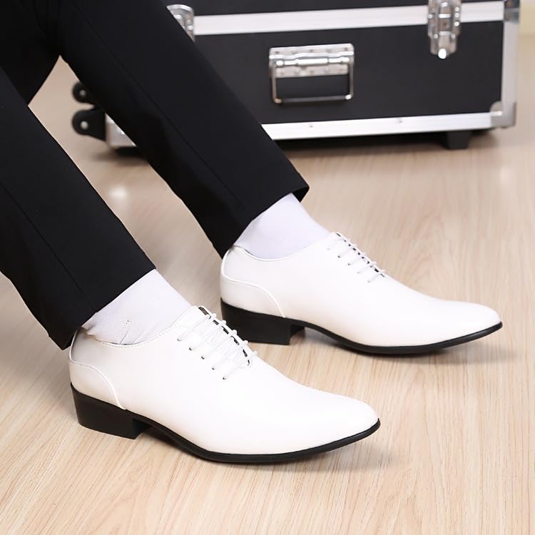 HOOENG Formal Shoes Dress Oxford for Men Lace Up Pointed Toe PU Leather Oxford Shoes Anti-Slip Rubber Sole Non Slip Resistant Block Heel Wedding(Color:White,Size:10)3