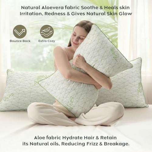 Image of AYKA Premium Aloevera Microfibre Pillow for Sleeping, Set of 4 | 17x27 Inch Hotel Luxury Bed Pillows | 100% Virgin Fiber Fill, Soft & Fluffy | Neck Support for Side, Back & Stomach Sleepers