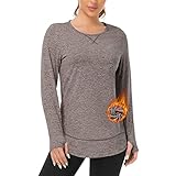 WOWENY Damen Laufshirt Langarm Damen Functionsshirt Sportshirt Thermo Langarmshirt Herbst Winter Damen Pullover Oberteile Tshirts locker für Sport Laufen Fitness,Braun,M