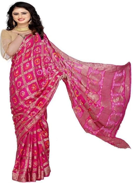 PK HUBWomen's Jaipuri Rajasthani Art Silk Bandhani Banarasi Gharchola Saree – Traditional Bandhej Saree with Zari Border