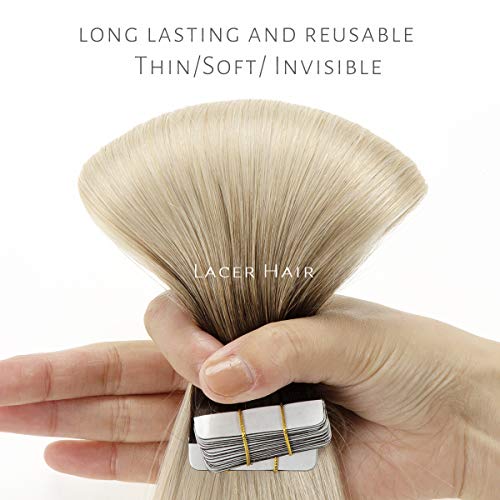 Lacer Hair Tape In Hair Extension Human Hair Balayage Platinum Blonde Hair With Darker Brown Roots Double Sided Pu Weft Seamless Straight Natural Human Hair Tape In Extensions 50G 20Pcs 14 Inch #TOP3