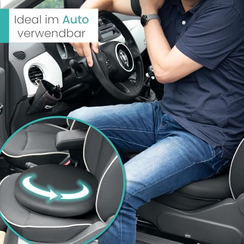 ELONEO Drehkissen mit Gel für Autositz, Drehsitz für Senioren, Einstiegshilfe/Ausstiegshilfe, rutschfest, Belastbar bis 150 Kg, Für Auto, Sofa, Sessel, Stuhl (Ø 40, 1 STK.)