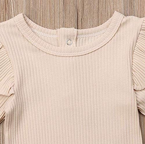 Mubineo Infant Baby Girl Basic Plain Rib Knit Ruffle Long Sleeve Romper Bodysuit Tops - Image 5