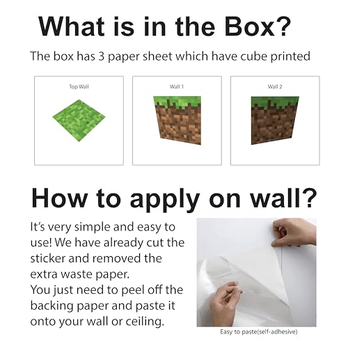 Image of Mahomade 3D Cube Illusion Wall Art, Viral 3D cube for wall corner, Geometric Pixelated Block Design, Grey (Minecraft game Design)