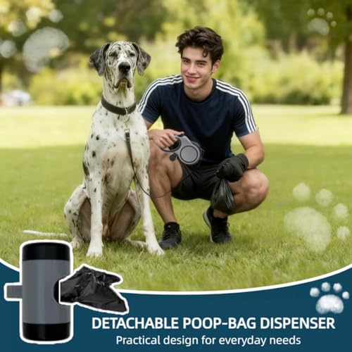 BAEKYO 26ft Retractable Dog Leash for Large Dogs with Poop Bag Holder,Heavy Duty Retractable Dog Leash with Chew Proof Extender,One-Hand Lock System,Impact-Resistant,Up to 110 lbs (Grey) by Baekyo - Image 7