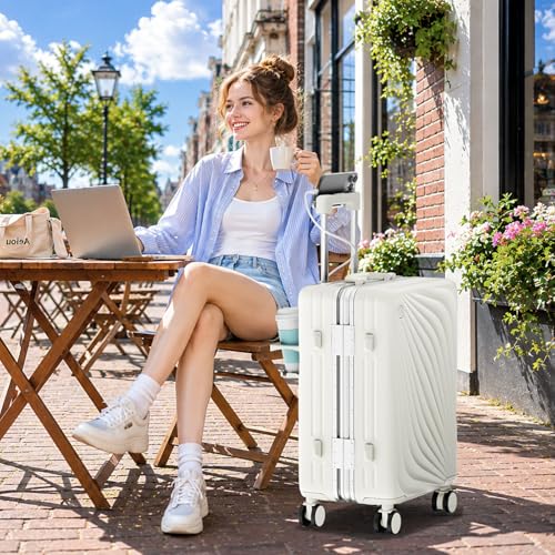 Faqy Z Carry On Luggage, Hardside Zipperless Suitcase, Ivory White, 20 in by Faqy Z - Image 9