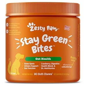 Zesty Paws Stay Green Bites for Dogs – Grass Burn Soft Chews for Lawn Spots Caused by Dog Urine – with Cranberry for Urinary Tract & Bladder – Beef – 90 Count