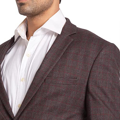Image of Park Avenue Men's Active Fit Terelyne Spandex Blend Notch Lapel Checks Pattern Full Sleeve Grey Formal Blazer