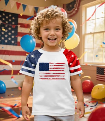 Image of Girls 4th of July Shirt Kids USA Shirts American Flag Tshirt Girls Boys Patriotic T Shirt Independence Day Tee Tops